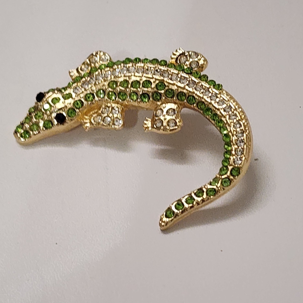 Rhinestone Alligator Brooch Green Gold Tone Show Your Spirit Florida Gators